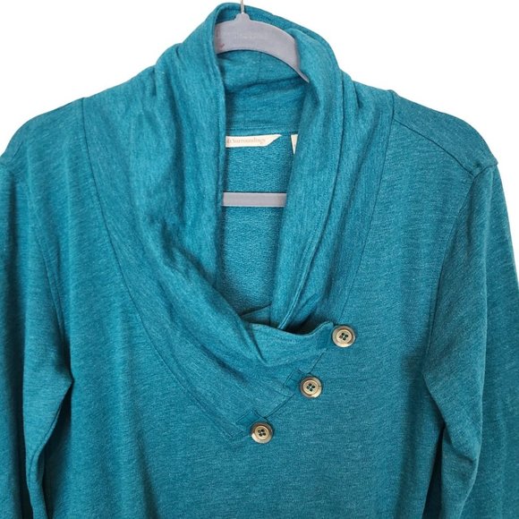 Soft Surroundings Womens S Green Long Sleeves Overlap Collar Terry Tunic Top - Picture 2 of 9